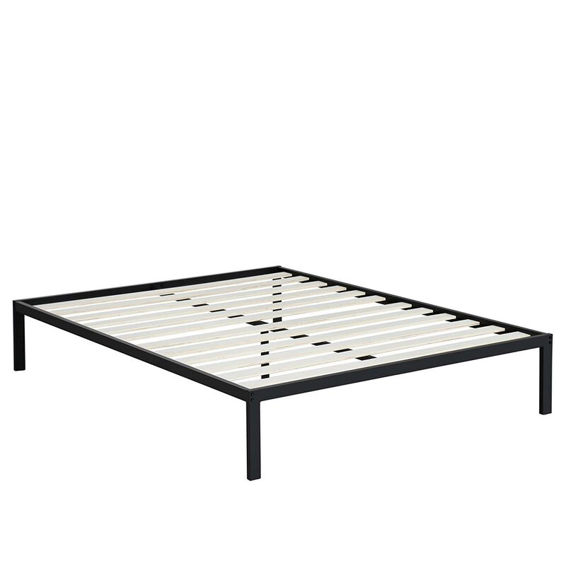Steel Metal Platform Bed Frame with Wood Slats &ndash; Contemporary Design, Sturdy Metal Frame with Wooden Support