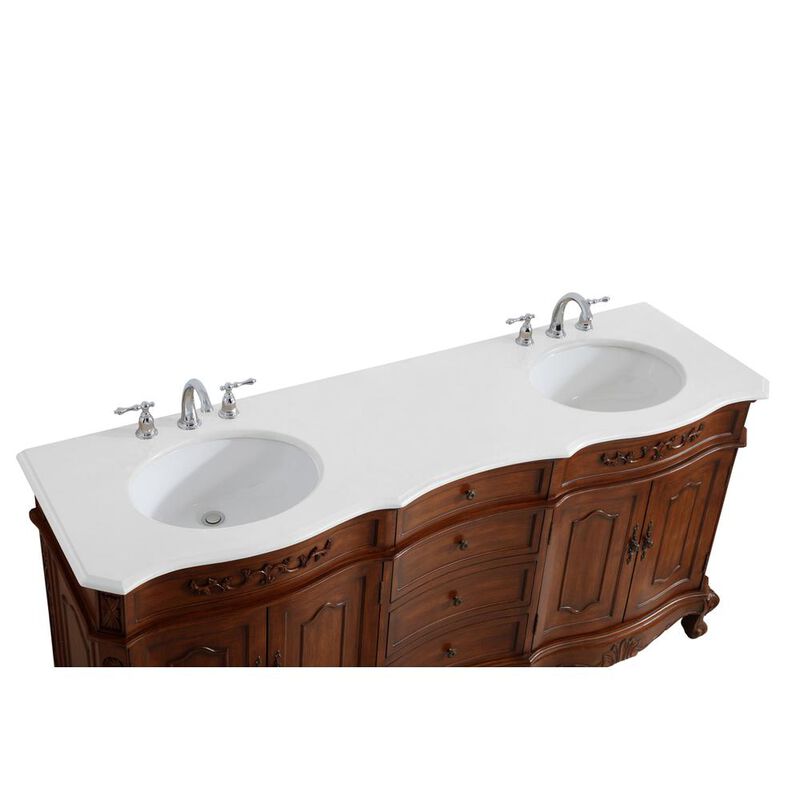 Elegant Kitchen and Bath 72 inch Double Bathroom vanity in Teak with ivory white engineered marble image number 5