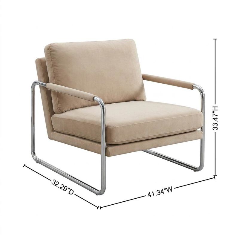 Performance Velvet Upholstered Accent Chair with Wide Arms, Taupe image number 2