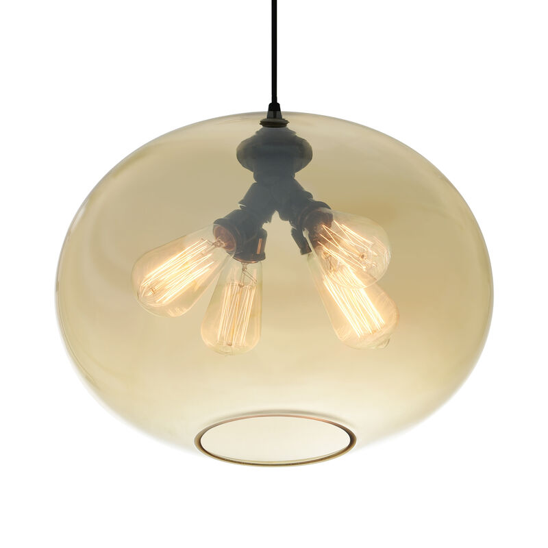 Glass 4 Light Down Pendant With Amber Finish