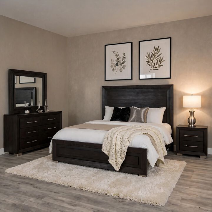 Ashen 4 Piece Queen Bedroom Set, LED Headboard and USB Ports, Black