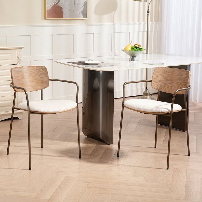 Glamour Home Set of 2 Beige Washed Woven Fabric Dining Chair Natural Wood Back