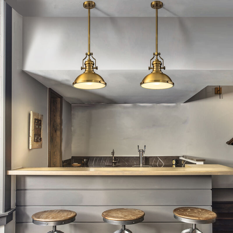 1-Light 13" Modern Industrial Antique Brass Single Dome Pendant Light For Kitchen Island image number 2