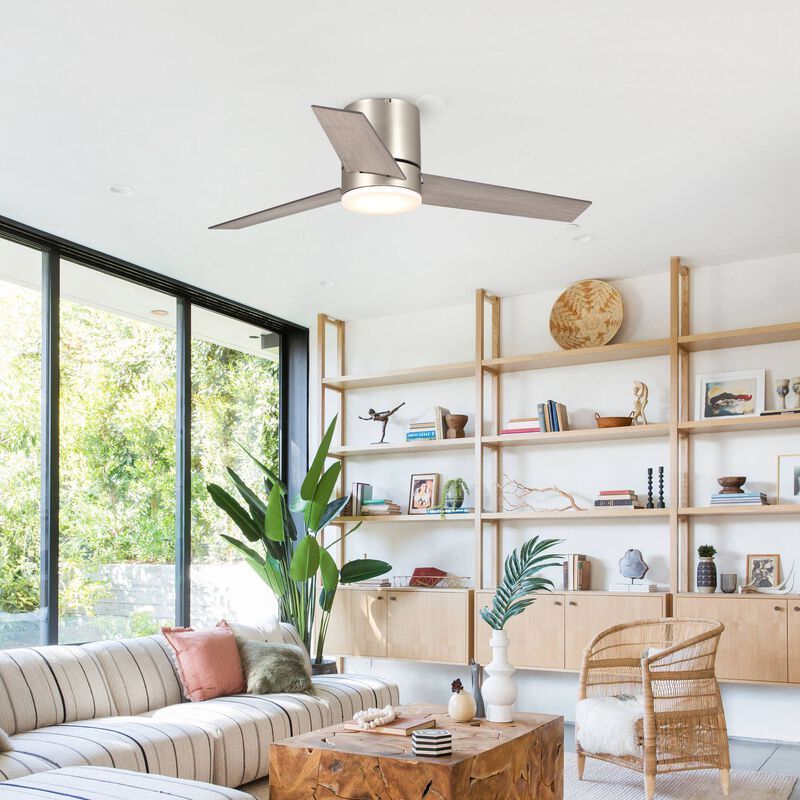 48" Modern 3-Blade Wooden Flush Mount Ceiling Fans with Light and Remote