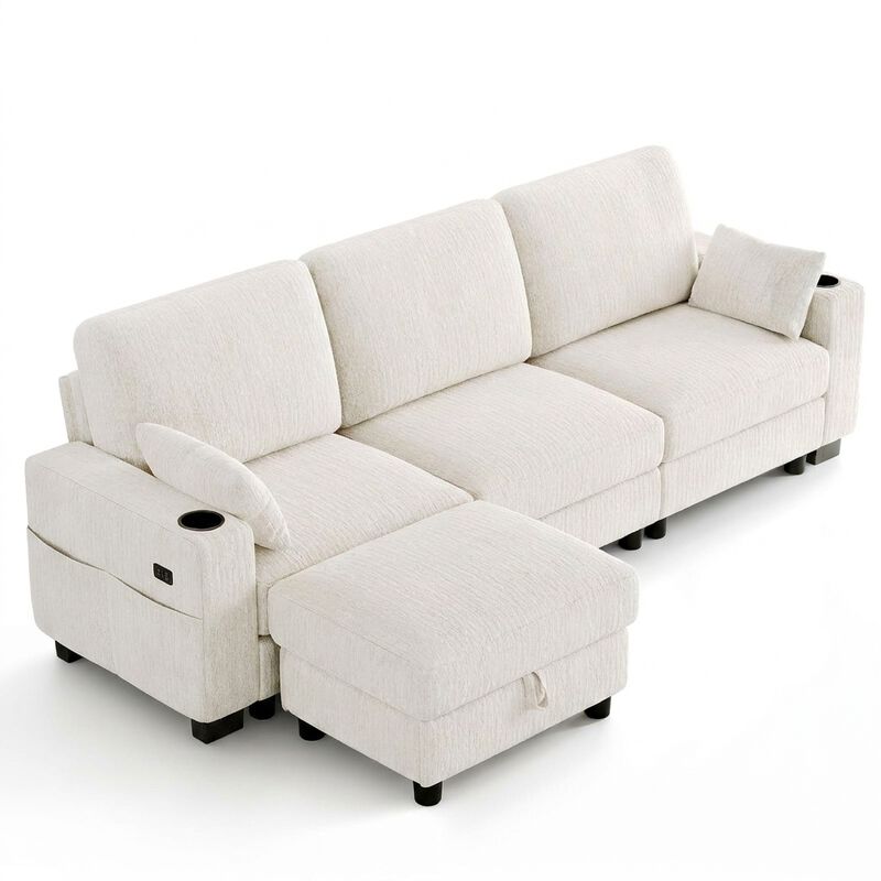 Vipbear 100 Inch Modular Sectional Sofa, Soft Chenille L Shaped Couch with Moveable Storage Ottoman image number 0