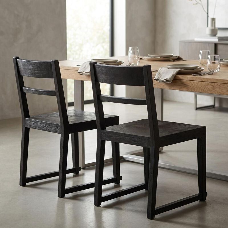 HomeRoots Set of Two Dark Gray Ladder Back Dining Side Chairs image number 1