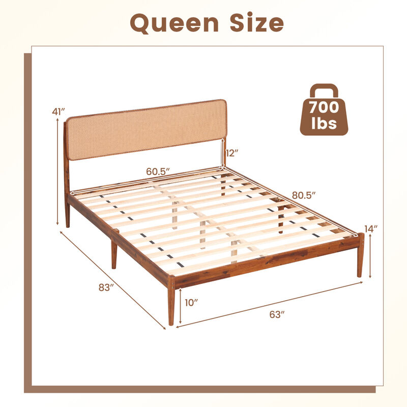 Rattan Style Wooden Bed Frame with Slatted Support System image number 2