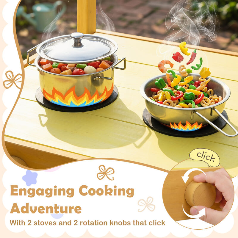 Outdoor Mud Kitchen for Kids with Flowerpots and Rolling Wheels image number 6