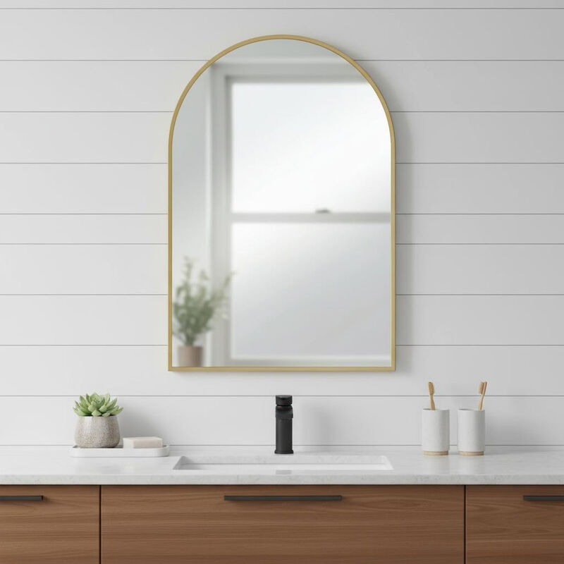 HomeRoots 38" Gold Metal Arch Framed Accent Mirror image number 1