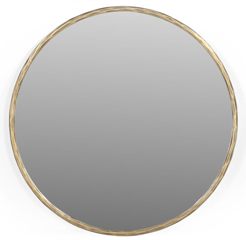 HomeRoots 24" Antiqued Brass Iron Round Framed Accent Mirror image number 0