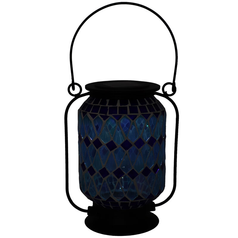 Sunnydaze Cool Blue Mosaic Glass Outdoor Solar LED Lantern - 8 in