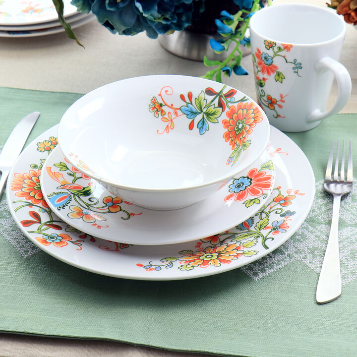 Elama Spring Bloom 16 Piece Round Porcelain Dinnerware Set
