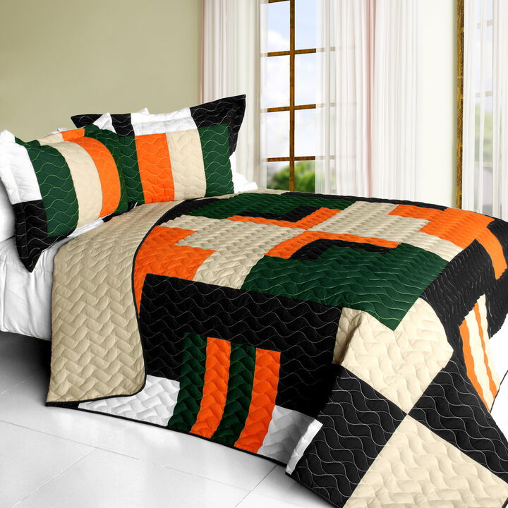 Jungle Exploration Quilted Patchwork Quilt Set 3PC Queen Size Cozy Bedding