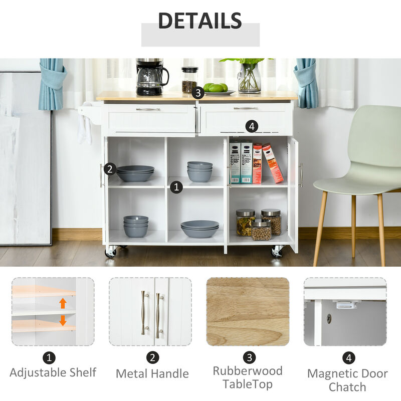 Streamdale White Mobile Kitchen Island with Storage and Towel Rack