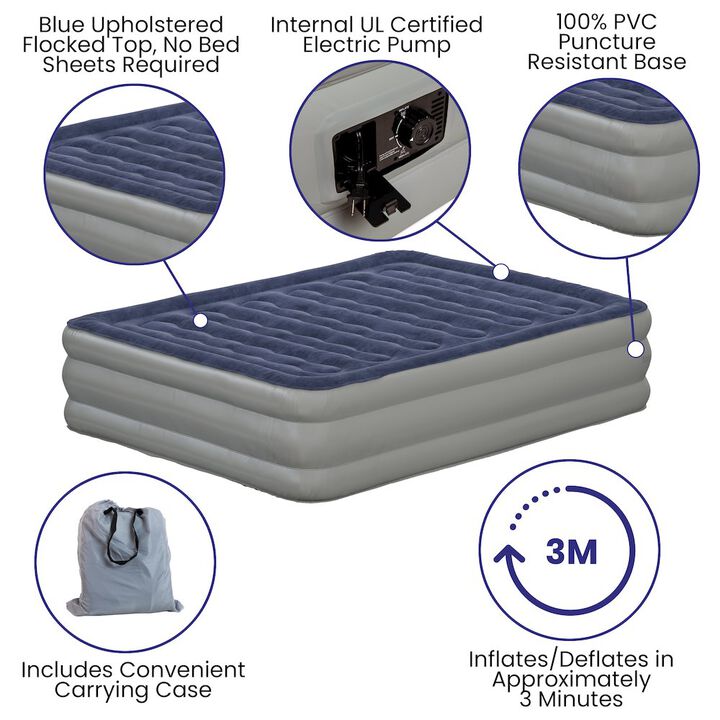 Flash Furniture 18 in Air Mattress with ETL Certified Internal Electric Pump - Queen