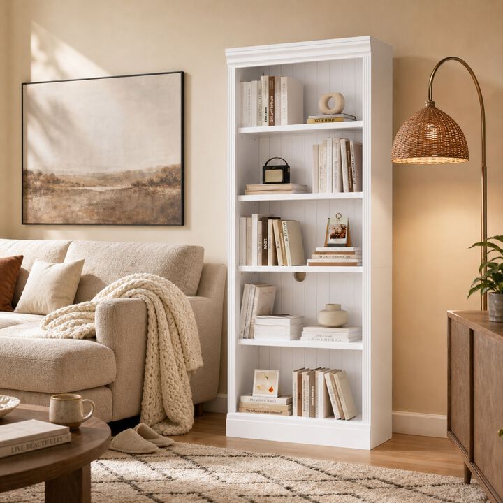 Whisen 83.4" Bookcase, 5-Tier LED Light Solid Wood MDF for Living Room Home Office