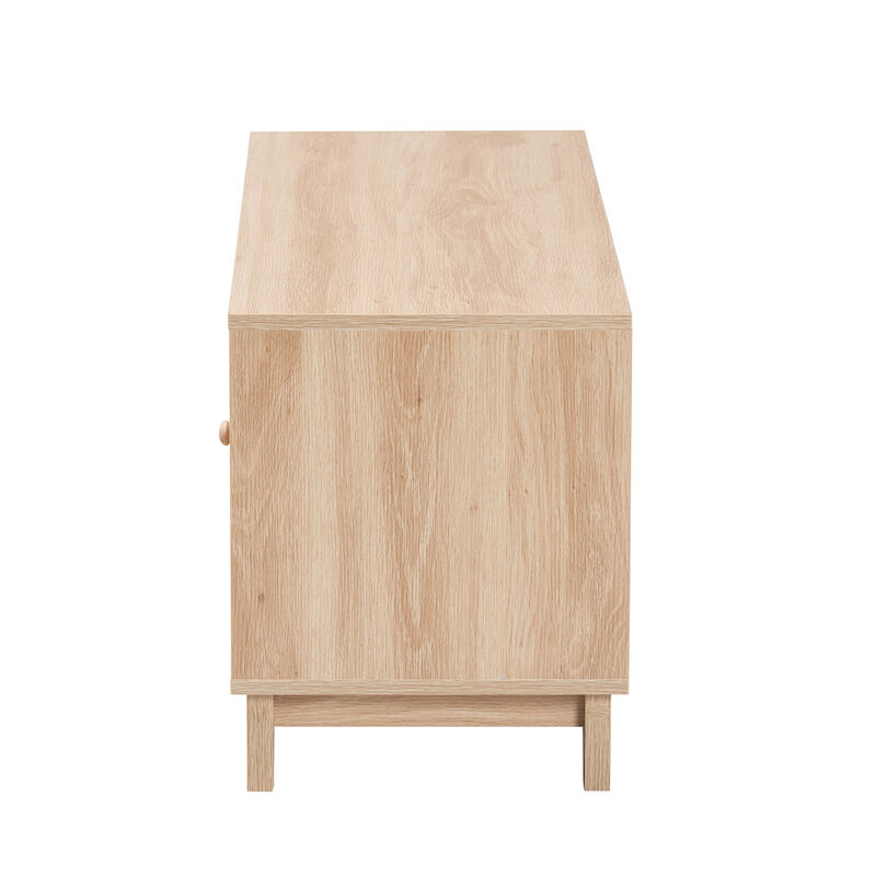 Baxton Studio Elsbeth  Light Brown Finished Wood and Natural Rattan 2 Door TV Stand image number 4