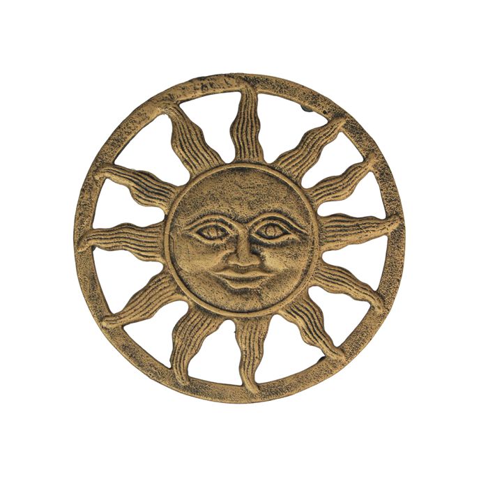 Cast Iron Sun Face Trivet &ndash; Distressed Gold Finish, Heat-Resistant Kitchen Decor