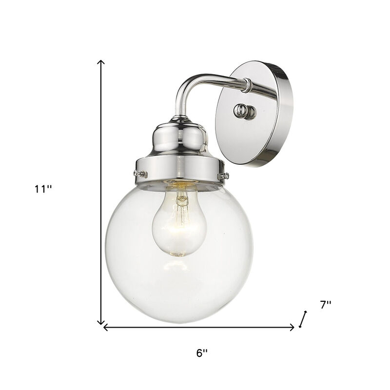 Hivvago One Light Silver Wall Sconce with Round Glass Shade