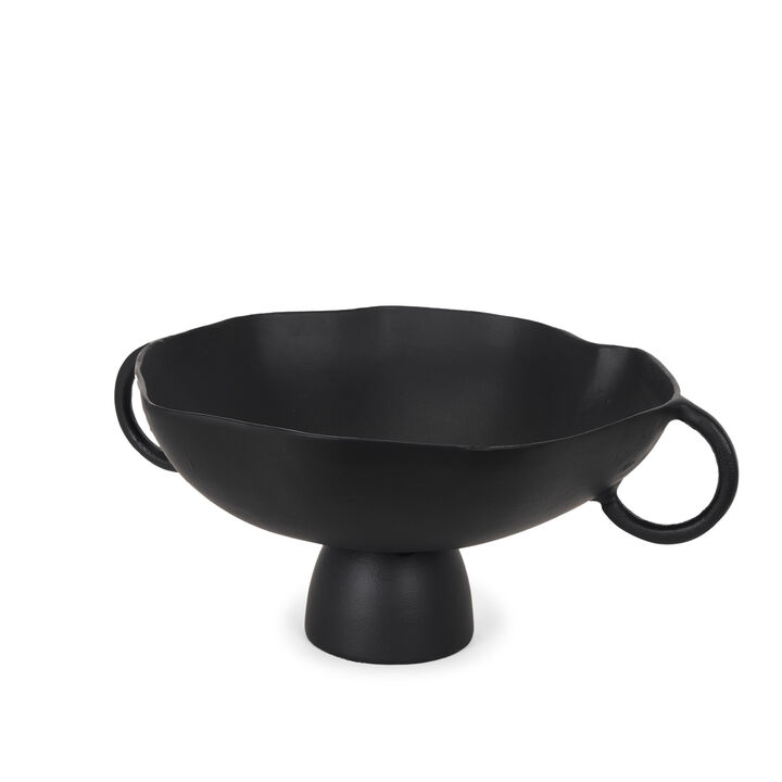 HomeRoots 16" Black Metal Wavy Edge Round Pedestal Centerpiece Bowl With Handles