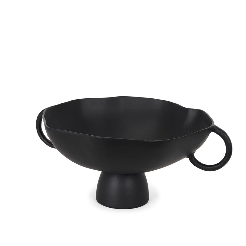 HomeRoots 16" Black Metal Wavy Edge Round Pedestal Centerpiece Bowl With Handles image number 0