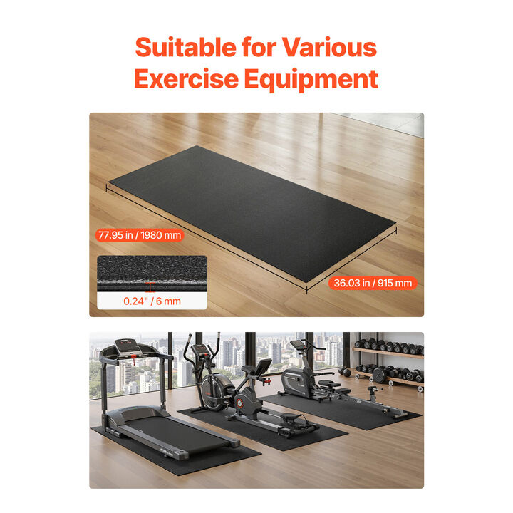 Treadmill Mat for Carpet Floor 1/4" Thick 36"x78" Exercise Equipment Mat