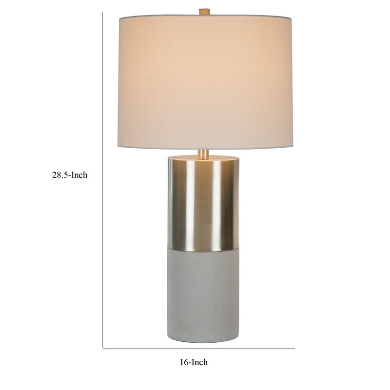 29 Inch Table Lamp, Set of 2, Metal, Concrete, Gray and Chrome Finish - Benzara