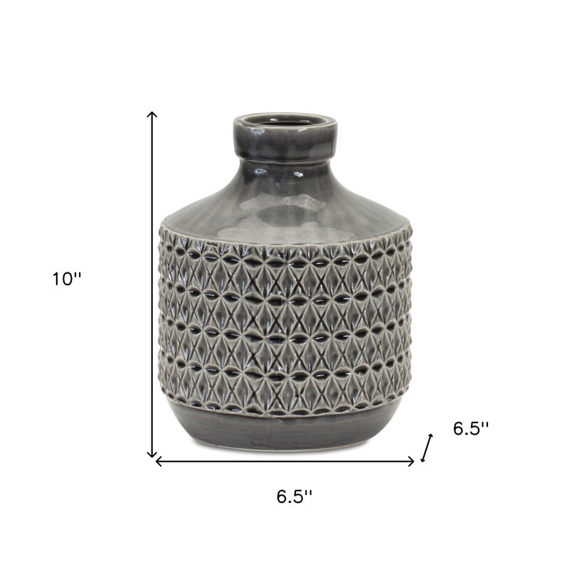 Hivvago 10 Inch Gray Geometric Bud Terracotta Table Vase