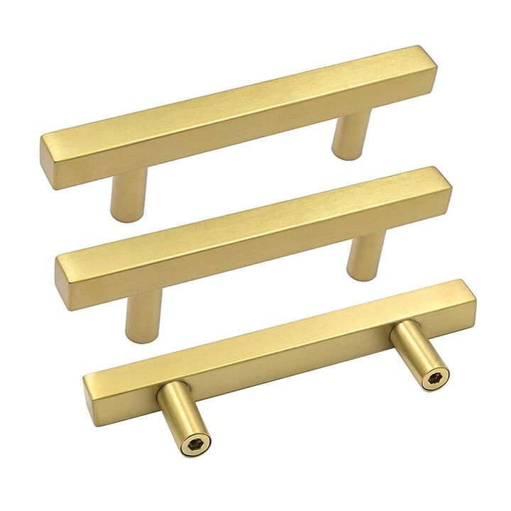 Goldenwarm Gold Cabinet Knobs Kitchen Hardware Drawer Pulls - LS1212GD76 Brushed Brass Cabinet Door Handles 3 Inch Hole Centers