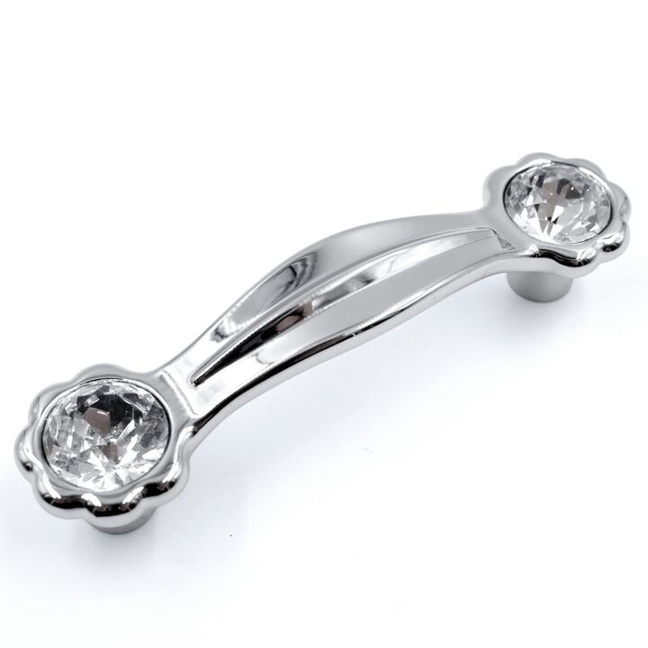JETLAND Cabinet Drawer Crystal Pulls, 4-Pack, Chrome with Clear Glass, 3"" Hole Centers, Shining Daisy, Cabinet Handles for Dres