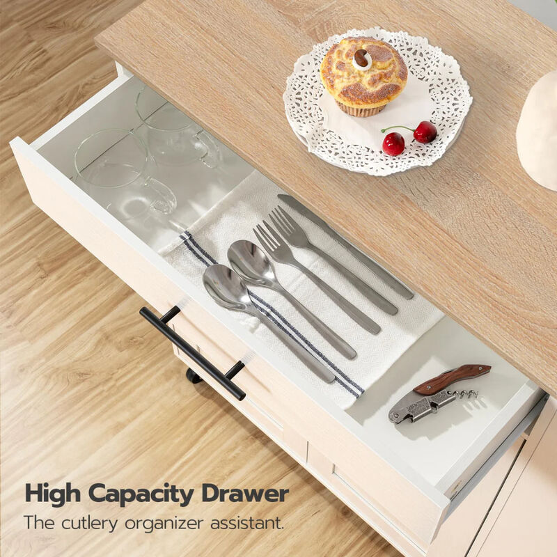 Kitchen Island Cart with Power Outlet, Spice Rack and Storage Drawers image number 4