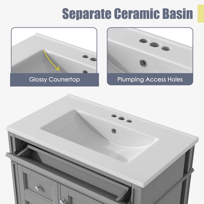 30 in. W Modern Single Sink Bathroom Vanity with 2 Drawers and 1 Tip-Out Drawer image number 5