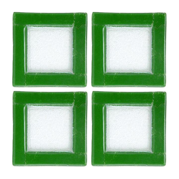 Glass Dinnerware 6" x 6" Square Green Glass Plate (Set of 4)