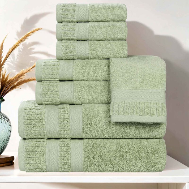 8 Piece Zero Twist Cotton Bath Towel Set Plush Quick Dry Towels image number 1
