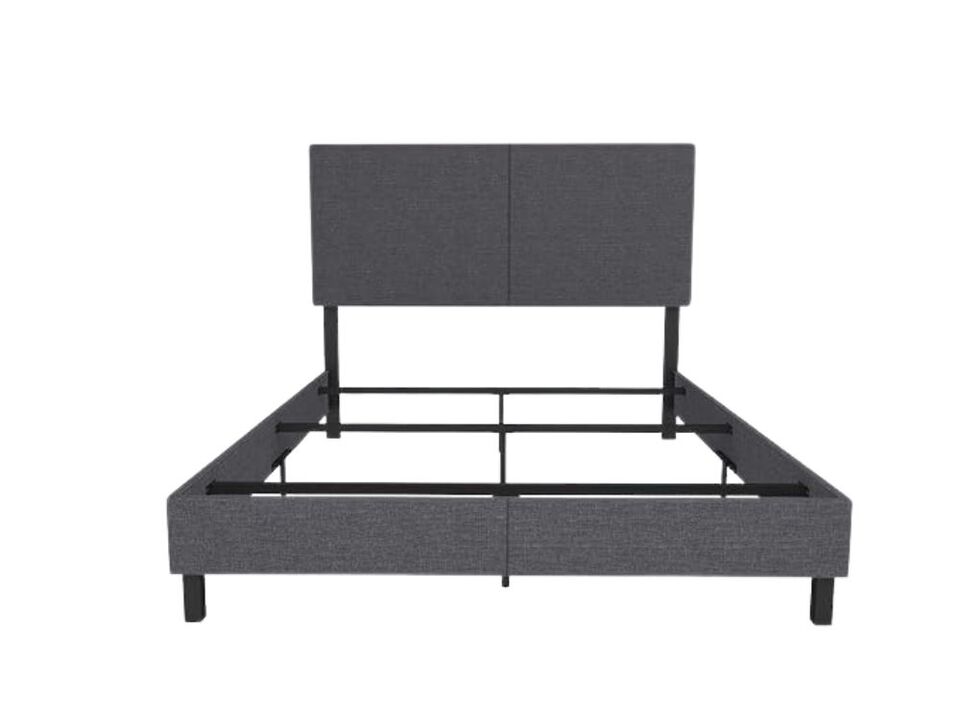Janford Full Upholstered Bed &ndash; Gray Linen Platform Frame with Wood Slat Support