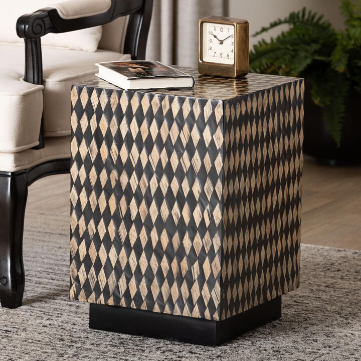 bali & pari Paulo Decorative End Table with Bamboo Diamond Pattern - Modern Accent Side Table for Living Room or Bedroom, Square