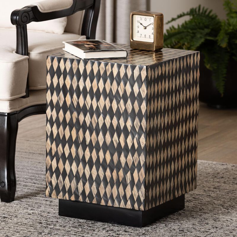 bali & pari Paulo Decorative End Table with Bamboo Diamond Pattern - Modern Accent Side Table for Living Room or Bedroom, Square