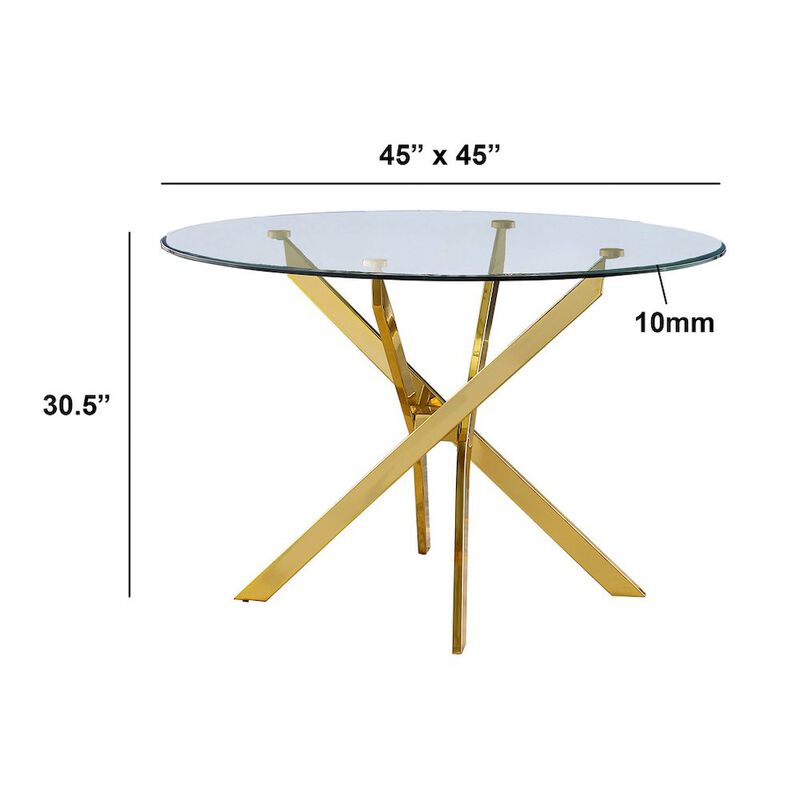 Best Quality Furniture 5Pc Round Tempered Glass Dining Table With 4 Cream Side Chairs