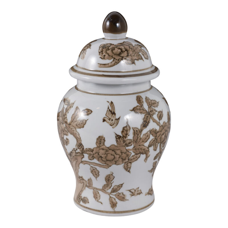 8x5" Chinoiserie Begonia Temple Jar, Brown/white image number 2