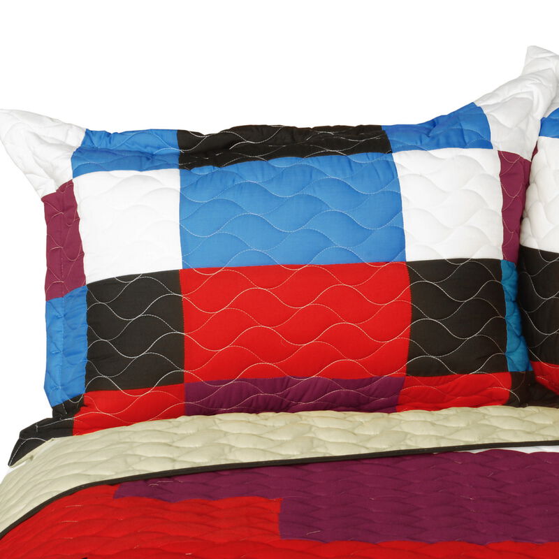 Vermicelli Quilted Patchwork Bedding Set Queen Size Shinning Decorative Design image number 4