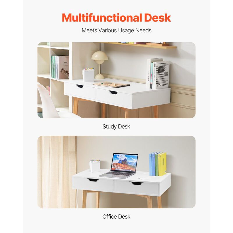 Compact Study Desk with Drawers Wooden Writing Table for Kids Bedroom-White image number 3