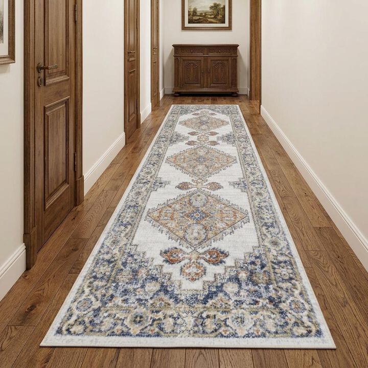 HomeRoots 10' Gray Oriental Power Loom Distressed Washable Runner Rug