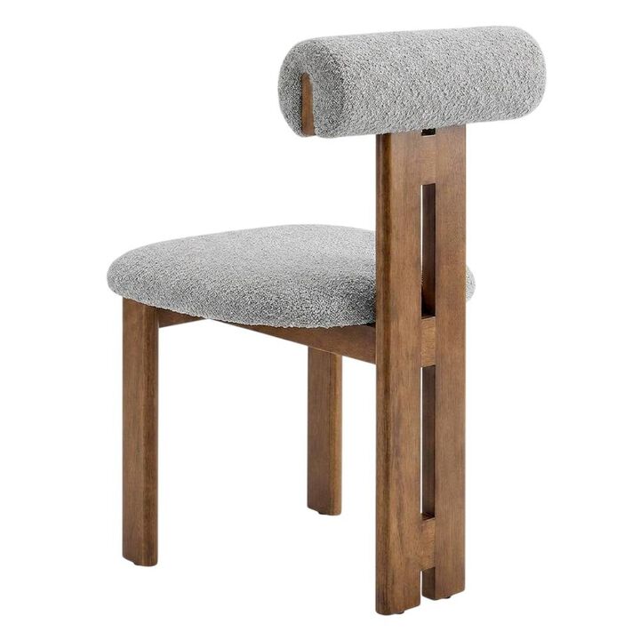Boucle Fabric Upholstered Dining Chairs, French Oak Ivory, Set of 2