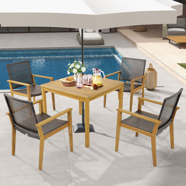 Set of 4 Outdoor Rattan Chair with Sturdy Acacia Wood Frame-Set of 4