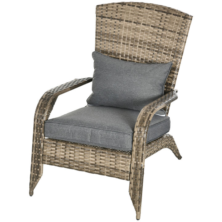 Outsunny Patio Wicker Adirondack Chair, Outdoor All-Weather Rattan Fire Pit Chair w/ Soft Cushions, Tall Curved Backrest and Comfortable Armrests for Deck or Garden, Gray