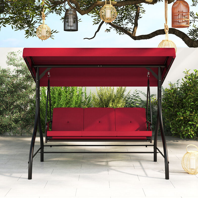 Outdoor Swing with Canopy, Cushions, and Convenient Side Pockets for Storage-Burgundy image number 4