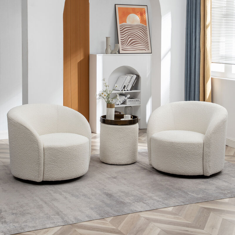 Everitte 34" W Upholstered Boucle Swivel Barrel Chair