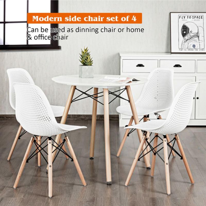 Hivvago 4 Pieces Modern Plastic Hollow Chair Set with Wood Leg