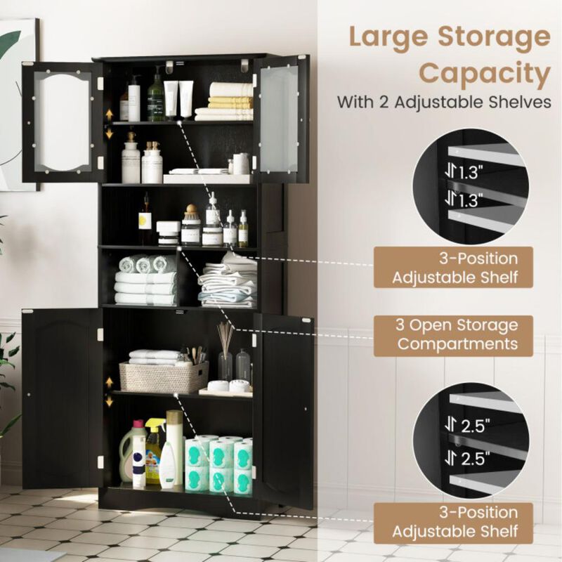Hivvago Freestanding Linen Bathroom Storage Cabinet with Frost Glass Doors