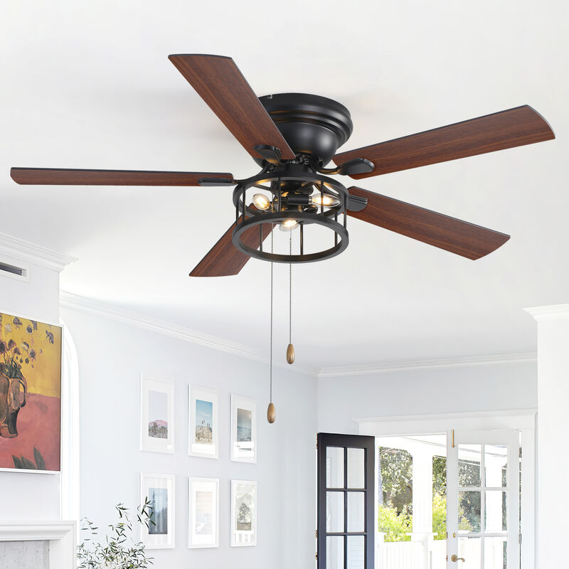 Breezary 52-inch Flush Mount Matte Black Industrial Ceiling Fan with Pull Chain(5-blade) image number 8